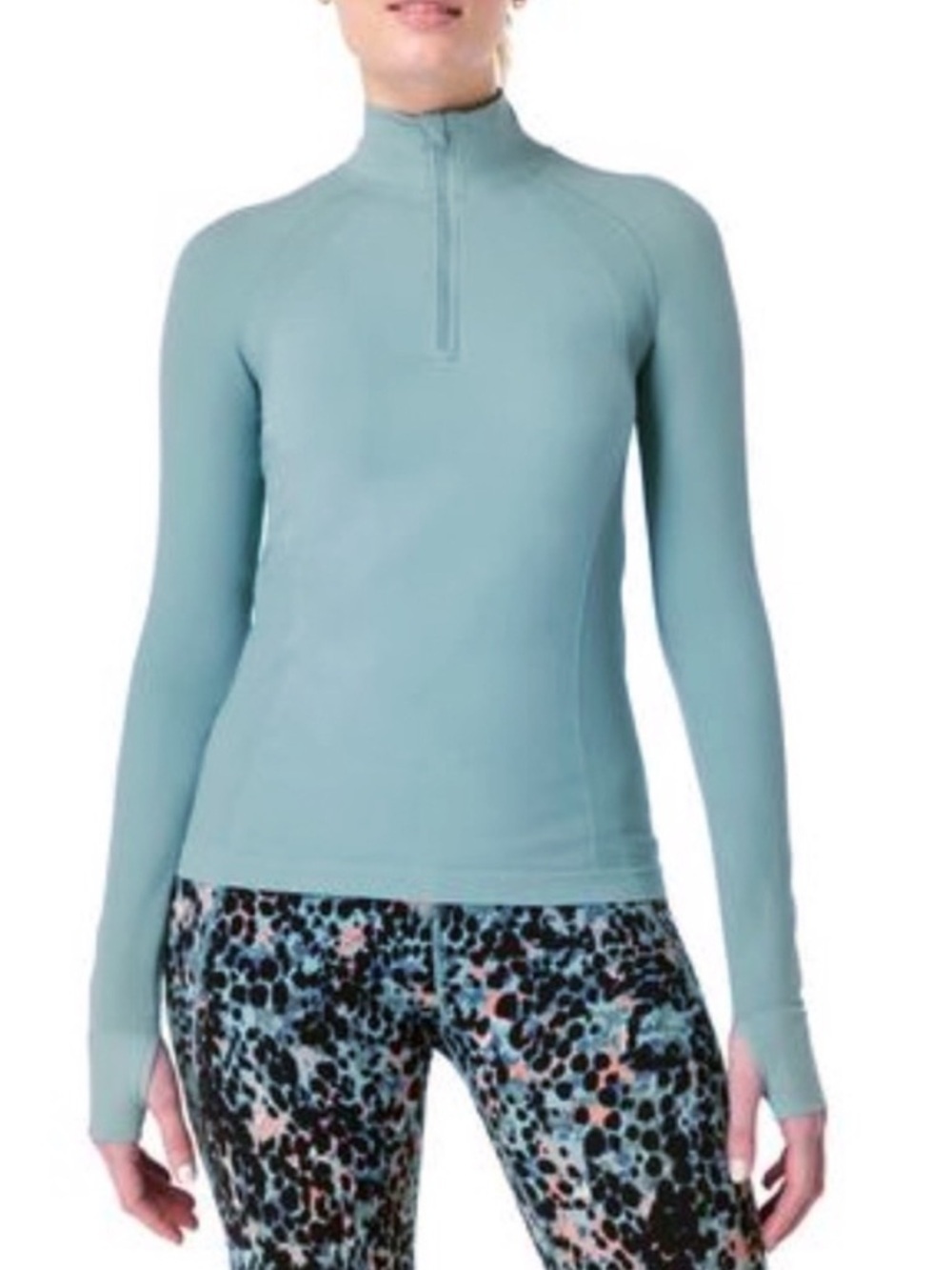 SWEATY BETTY | Athlete Seamless Half-Zip Workout Top in Smoke Blue | M